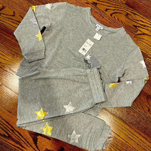 ⭐️ SPLENDID ⭐️ Heather Gray Metallic Stars Super comfy Set size 12 NWT - Picture 1 of 5